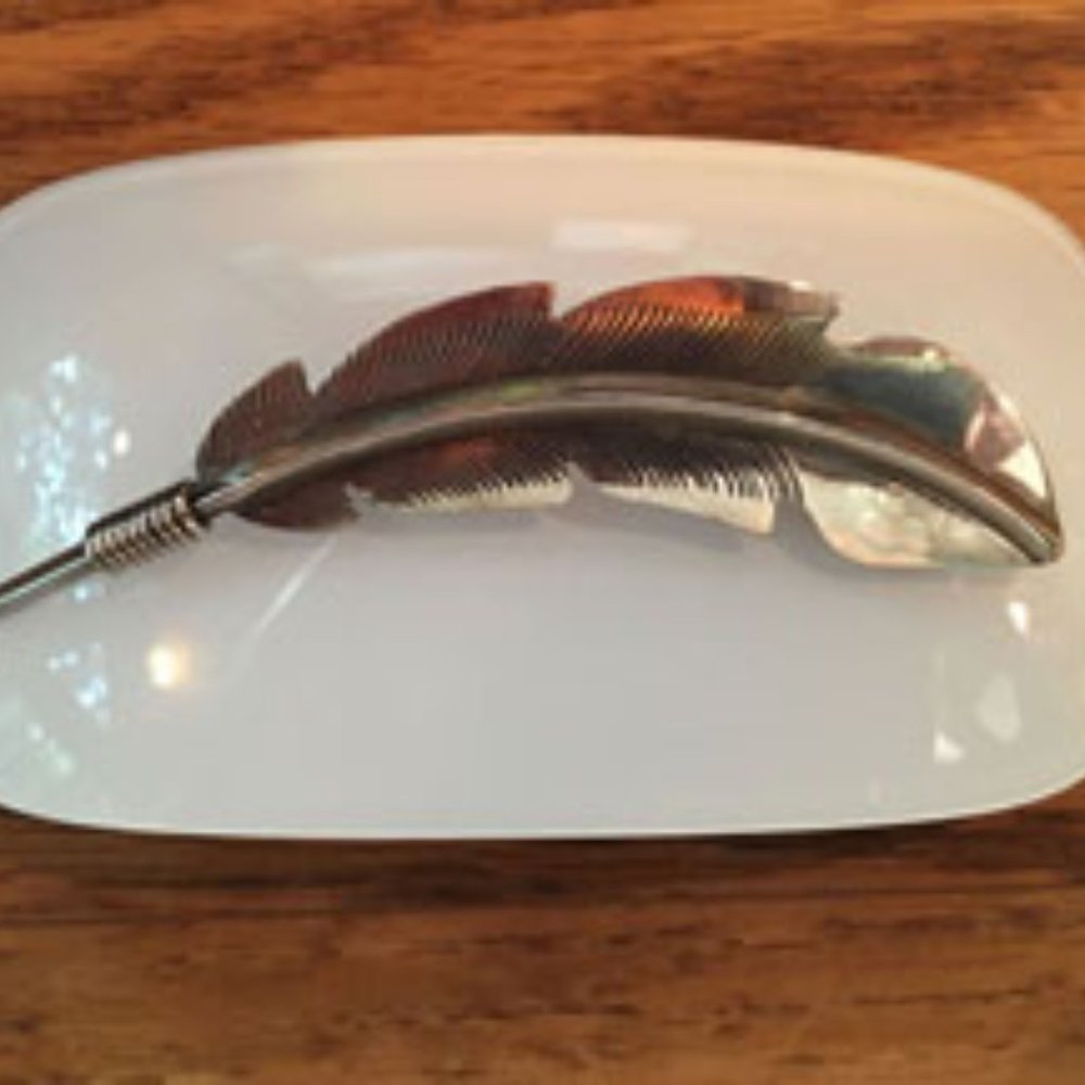 Handcrafted Sterling Silver Carved Feather Pin - Picture 2 of 5
